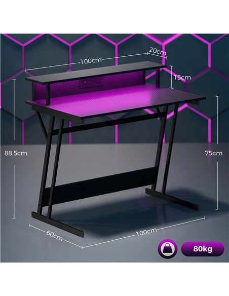 HOMCOM Two-Level LED Gaming Desk - Black - pic 210629 | FastDaddyshop