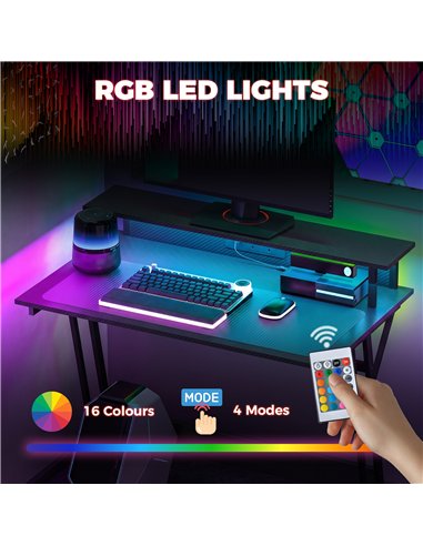 HOMCOM Two-Level LED Gaming Desk - Black