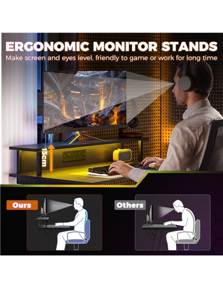 HOMCOM Two-Level LED Gaming Desk - Black - pic 210632 | FastDaddyshop