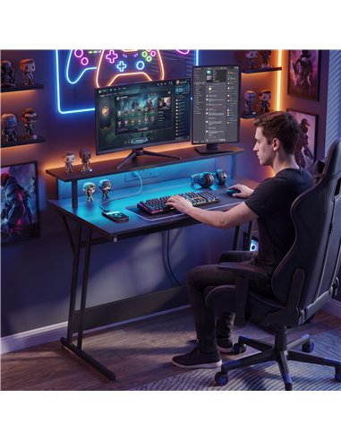 HOMCOM Two-Level LED Gaming Desk - Black
