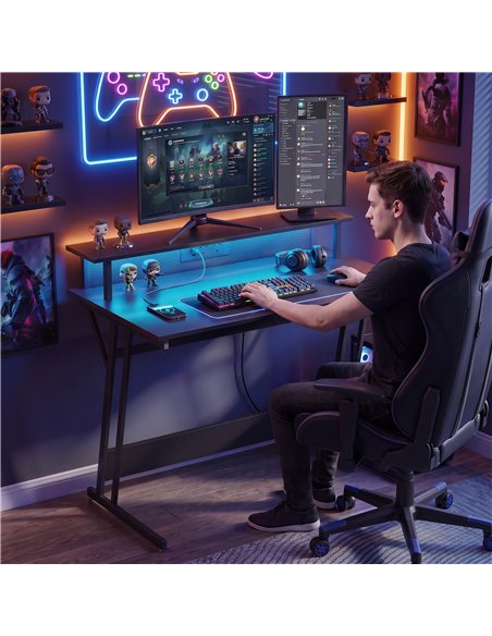 HOMCOM Two-Level LED Gaming Desk - Black - pic 210635 | FastDaddyshop