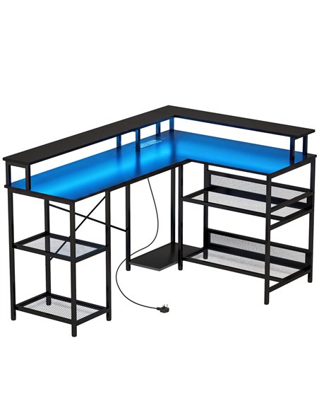 HOMCOM L Shaped Gaming Desk with LED Lights and Power Outlets, 150cm Corner Computer Desk for Small Space, Black - pic 210636 | FastDaddyshop