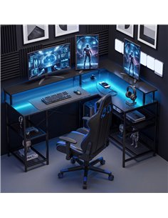 HOMCOM L Shaped Gaming Desk with LED Lights and Power Outlets, 150cm Corner Computer Desk for Small Space, Black 2