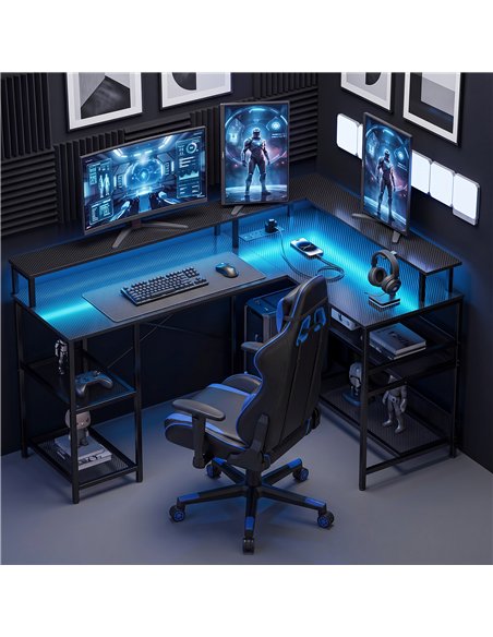 HOMCOM L Shaped Gaming Desk with LED Lights and Power Outlets, 150cm Corner Computer Desk for Small Space, Black - pic 210637 | FastDaddyshop