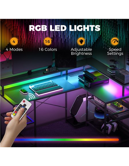 HOMCOM L Shaped Gaming Desk with LED Lights and Power Outlets, 150cm Corner Computer Desk for Small Space, Black - pic 210639 | FastDaddyshop