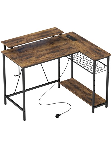 HOMCOM Reversible 'L' LED Light Gaming/Work Desk - Rustic Brown - pic 210645 | FastDaddyshop