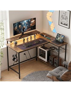 HOMCOM Reversible 'L' LED Light Gaming/Work Desk - Rustic Brown 2