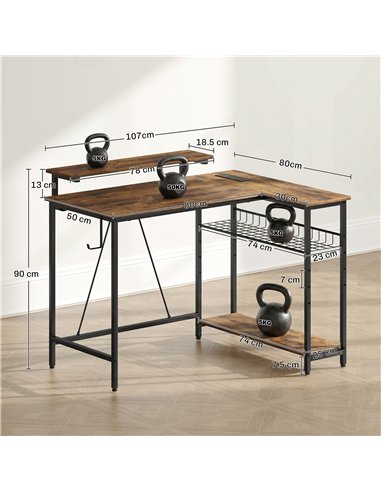 HOMCOM Reversible 'L' LED Light Gaming/Work Desk - Rustic Brown