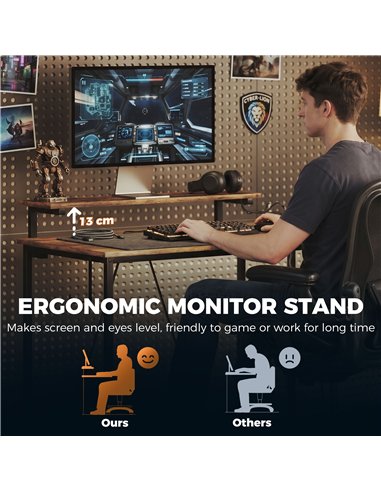 HOMCOM Reversible 'L' LED Light Gaming/Work Desk - Rustic Brown