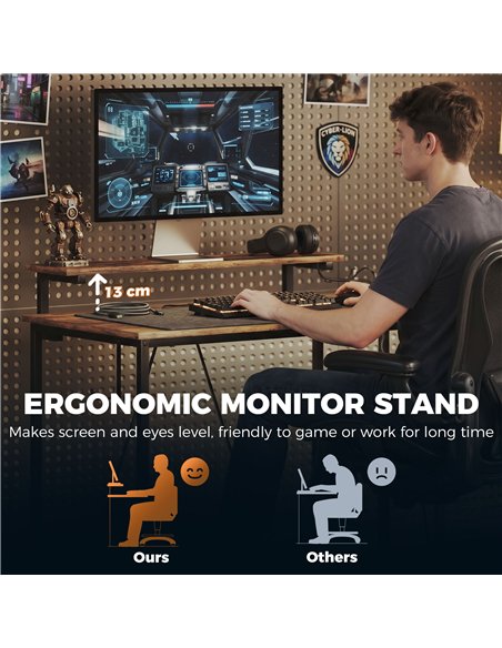 HOMCOM Reversible 'L' LED Light Gaming/Work Desk - Rustic Brown - pic 210650 | FastDaddyshop