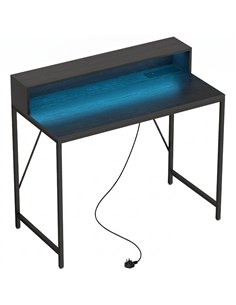 HOMCOM Gaming Desk, 100cm Computer Desk with LED Lights, Power Outlets, Monitor Stand and Remote, Black Wood-Effect