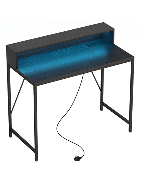 HOMCOM Gaming Desk, 100cm Computer Desk with LED Lights, Power Outlets, Monitor Stand and Remote, Black Wood-Effect - pic 210654 | FastDaddyshop