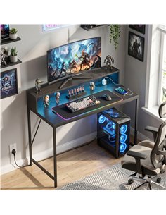 HOMCOM Gaming Desk, 100cm Computer Desk with LED Lights, Power Outlets, Monitor Stand and Remote, Black Wood-Effect 2