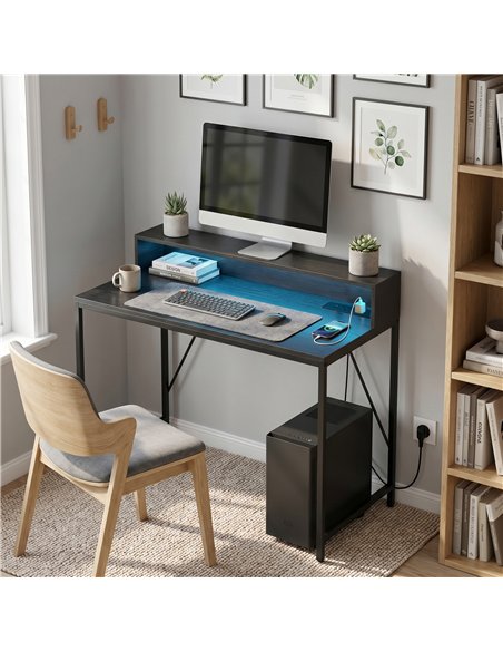 HOMCOM Gaming Desk, 100cm Computer Desk with LED Lights, Power Outlets, Monitor Stand and Remote, Black Wood-Effect - pic 210662 | FastDaddyshop