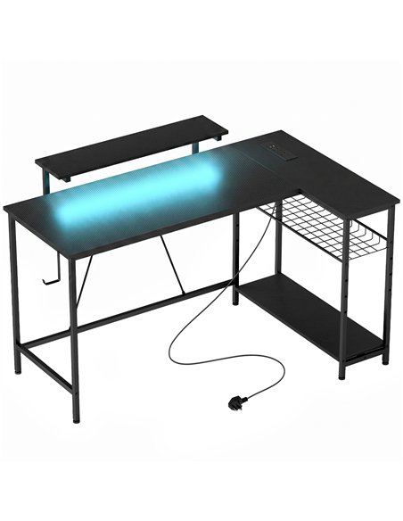 HOMCOM Reversible 'L' LED Light Gaming/Work Desk - Black - pic 210663 | FastDaddyshop