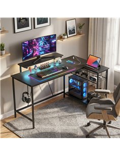 HOMCOM Reversible 'L' LED Light Gaming/Work Desk - Black 2