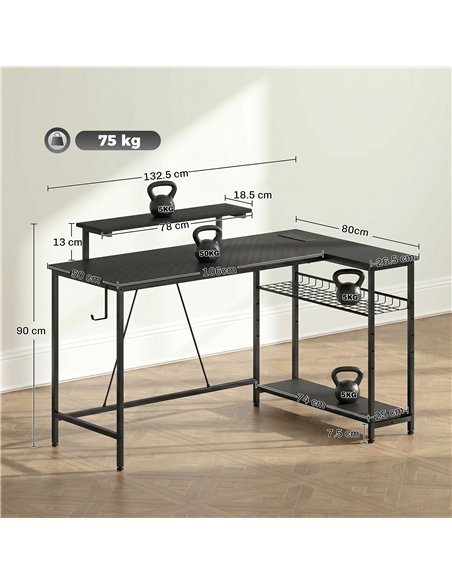 HOMCOM Reversible 'L' LED Light Gaming/Work Desk - Black - pic 210665 | FastDaddyshop