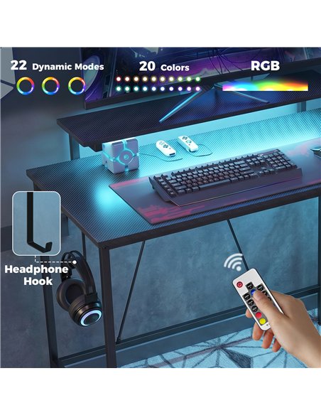 HOMCOM Reversible 'L' LED Light Gaming/Work Desk - Black - pic 210666 | FastDaddyshop