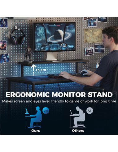 HOMCOM Reversible 'L' LED Light Gaming/Work Desk - Black