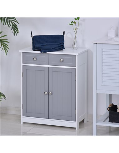 Kleankin Bathroom Storage Cabinet with 2 Drawers, Adjustable Shelf, Grey and White
