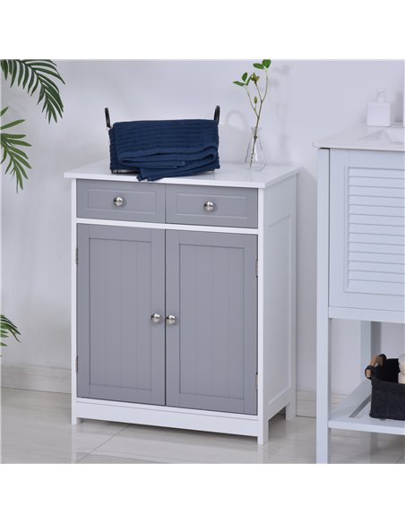 Kleankin Bathroom Storage Cabinet with 2 Drawers, Adjustable Shelf, Grey and White - pic 21067 | FastDaddyshop