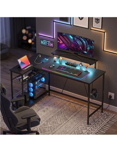 HOMCOM Reversible 'L' LED Light Gaming/Work Desk - Black