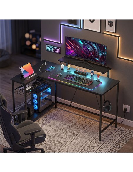 HOMCOM Reversible 'L' LED Light Gaming/Work Desk - Black - pic 210670 | FastDaddyshop