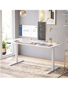 HOMCOM Standing Desk Memory Control Height Adjustable Desk 2 Cable Holes LED Display Sit Stand Desk White 2