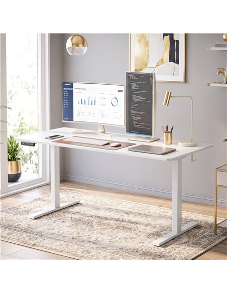 HOMCOM Standing Desk Memory Control Height Adjustable Desk 2 Cable Holes LED Display Sit Stand Desk White - pic 210673 | FastDaddyshop