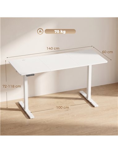 HOMCOM Standing Desk Memory Control Height Adjustable Desk 2 Cable Holes LED Display Sit Stand Desk White