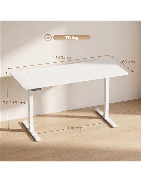 HOMCOM Standing Desk Memory Control Height Adjustable Desk 2 Cable Holes LED Display Sit Stand Desk White - pic 210674 | FastDaddyshop