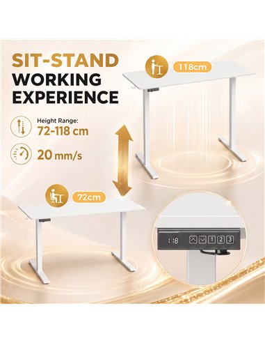 HOMCOM Standing Desk Memory Control Height Adjustable Desk 2 Cable Holes LED Display Sit Stand Desk White