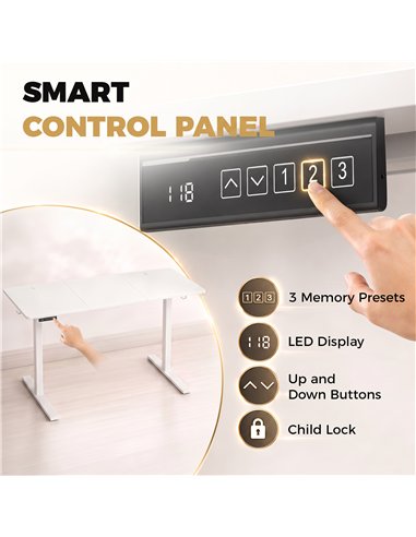 HOMCOM Standing Desk Memory Control Height Adjustable Desk 2 Cable Holes LED Display Sit Stand Desk White