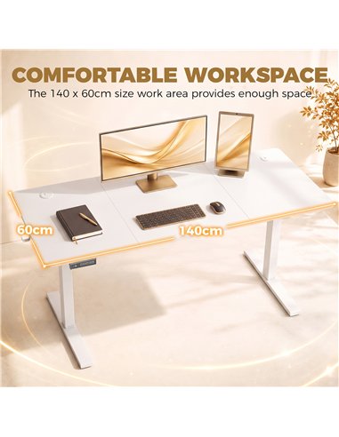 HOMCOM Standing Desk Memory Control Height Adjustable Desk 2 Cable Holes LED Display Sit Stand Desk White