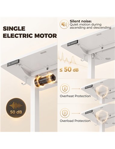 HOMCOM Standing Desk Memory Control Height Adjustable Desk 2 Cable Holes LED Display Sit Stand Desk White