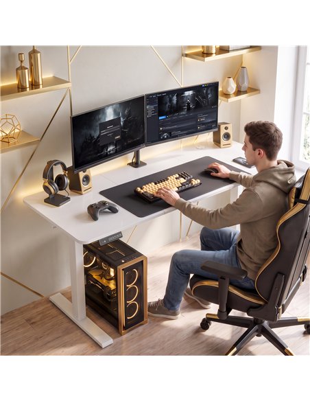 HOMCOM Standing Desk Memory Control Height Adjustable Desk 2 Cable Holes LED Display Sit Stand Desk White - pic 210679 | FastDaddyshop