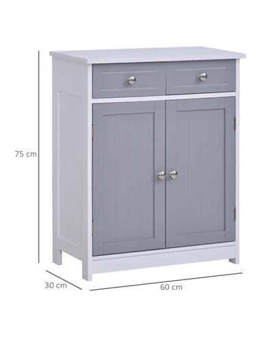 Kleankin Bathroom Storage Cabinet with 2 Drawers, Adjustable Shelf, Grey and White