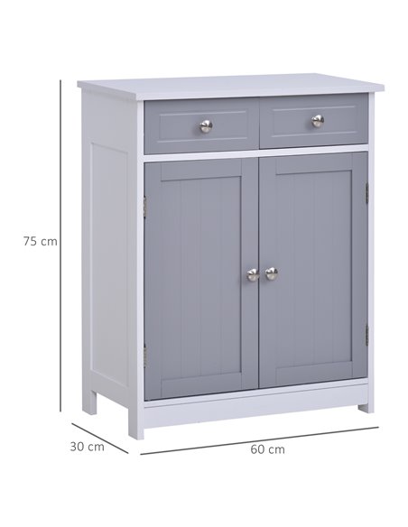 Kleankin Bathroom Storage Cabinet with 2 Drawers, Adjustable Shelf, Grey and White - pic 21068 | FastDaddyshop