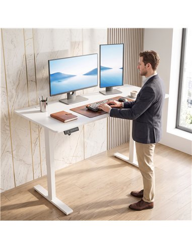 HOMCOM Standing Desk Memory Control Height Adjustable Desk 2 Cable Holes LED Display Sit Stand Desk White