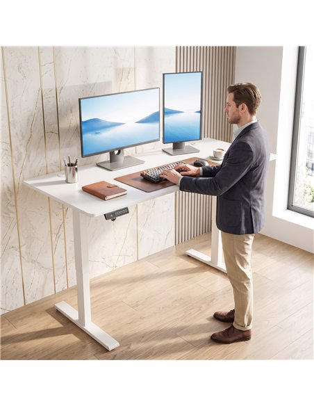 HOMCOM Standing Desk Memory Control Height Adjustable Desk 2 Cable Holes LED Display Sit Stand Desk White - pic 210680 | FastDaddyshop