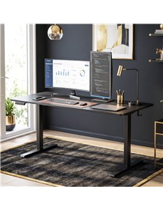 HOMCOM Standing Desk Memory Control Height Adjustable Desk 2 Cable Holes LED Display Sit Stand Desk Black 2