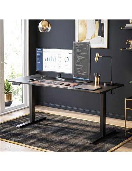 HOMCOM Standing Desk Memory Control Height Adjustable Desk 2 Cable Holes LED Display Sit Stand Desk Black - pic 210682 | FastDaddyshop