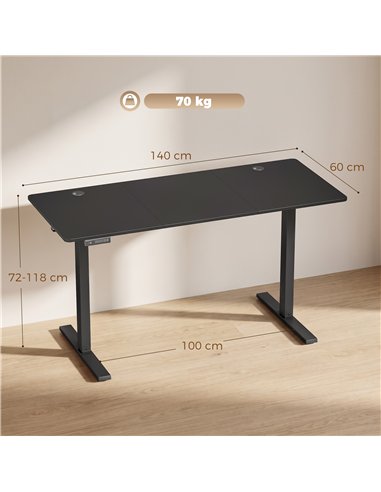 HOMCOM Standing Desk Memory Control Height Adjustable Desk 2 Cable Holes LED Display Sit Stand Desk Black