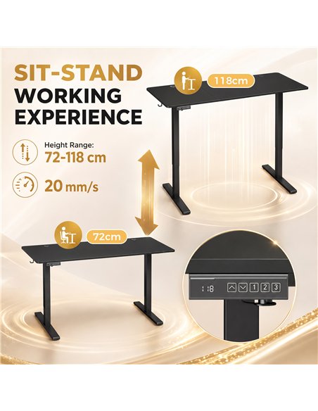 HOMCOM Standing Desk Memory Control Height Adjustable Desk 2 Cable Holes LED Display Sit Stand Desk Black - pic 210684 | FastDaddyshop