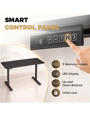 HOMCOM Standing Desk Memory Control Height Adjustable Desk 2 Cable Holes LED Display Sit Stand Desk Black