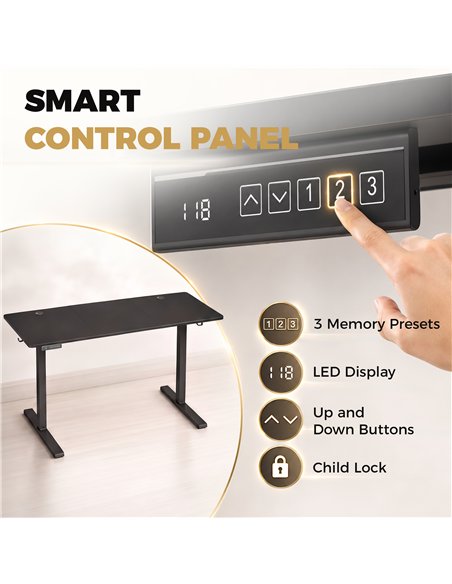 HOMCOM Standing Desk Memory Control Height Adjustable Desk 2 Cable Holes LED Display Sit Stand Desk Black - pic 210685 | FastDaddyshop