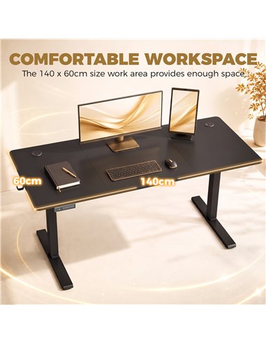 HOMCOM Standing Desk Memory Control Height Adjustable Desk 2 Cable Holes LED Display Sit Stand Desk Black