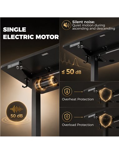 HOMCOM Standing Desk Memory Control Height Adjustable Desk 2 Cable Holes LED Display Sit Stand Desk Black