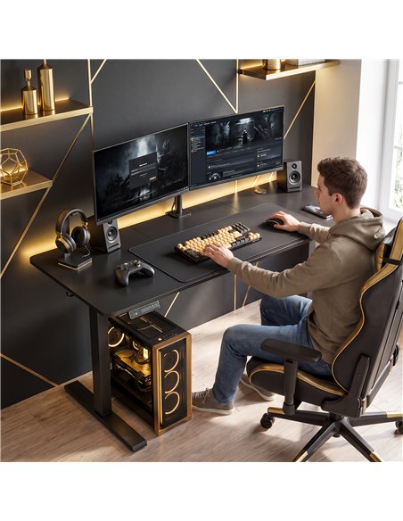 HOMCOM Standing Desk Memory Control Height Adjustable Desk 2 Cable Holes LED Display Sit Stand Desk Black - pic 210688 | FastDaddyshop