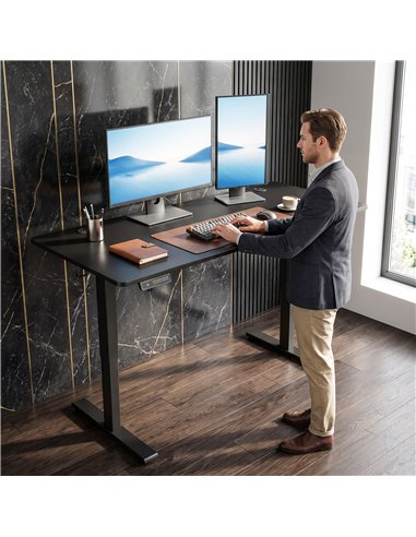 HOMCOM Standing Desk Memory Control Height Adjustable Desk 2 Cable Holes LED Display Sit Stand Desk Black